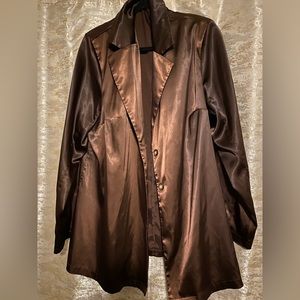 Mocha brown silk blazer, thin material. Lapel neck single breasted blazer.